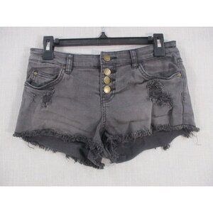 Billabong Distressed Gray Denim Shorts Button Front Closure & Frayed Hem Size M
